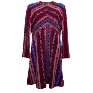 Free People Stella Dress Size S Mock Neck Long Sleeve Jersey Aztec Print Midi